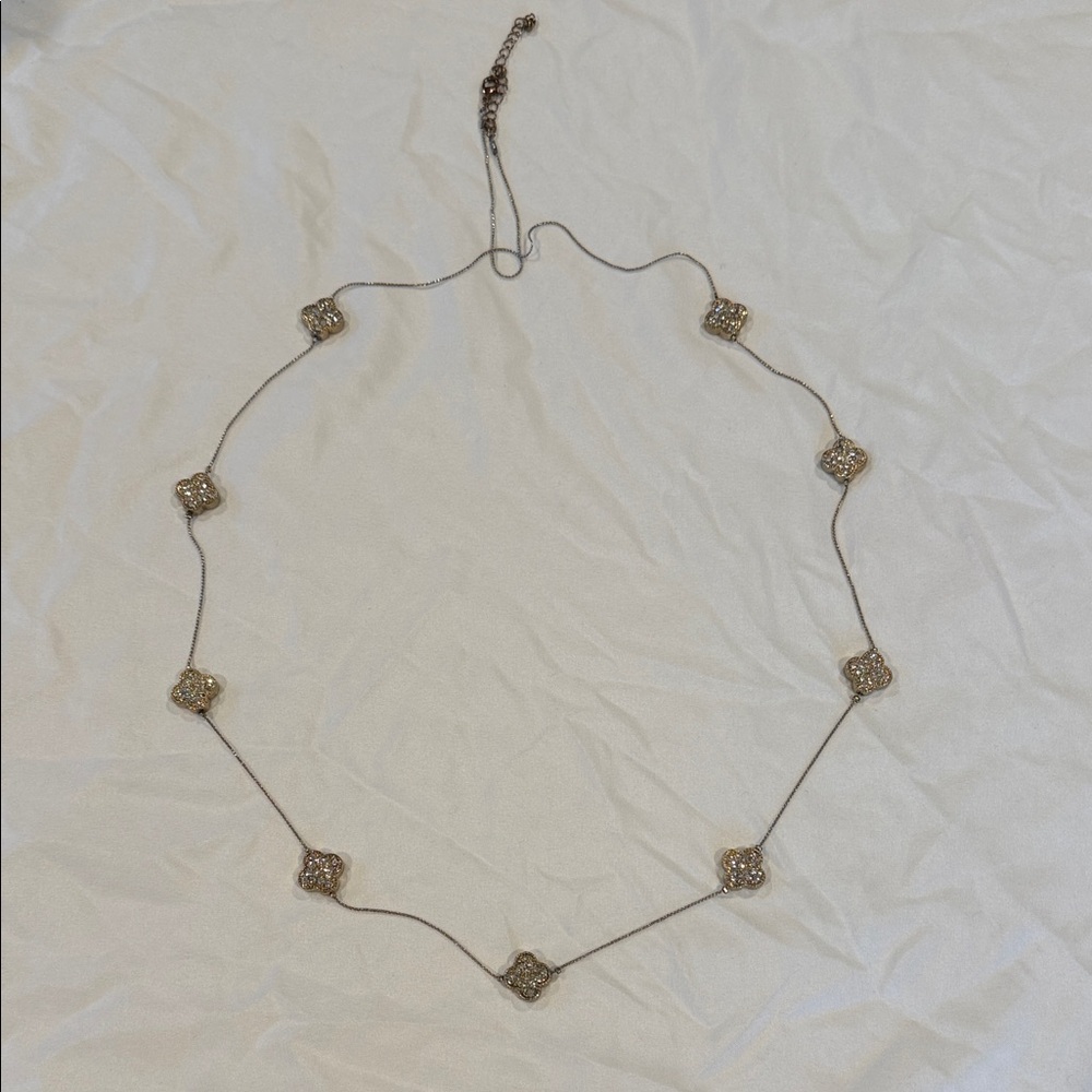 Alhambra Style Gold-Tone Crystal Clover Station Necklace